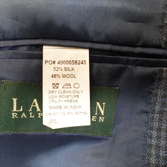 Ralph Lauren Blazer Mens 48L Blue 2 Button Silk Wool Sport Coat Jacket Checked - Picture 13 of 14
